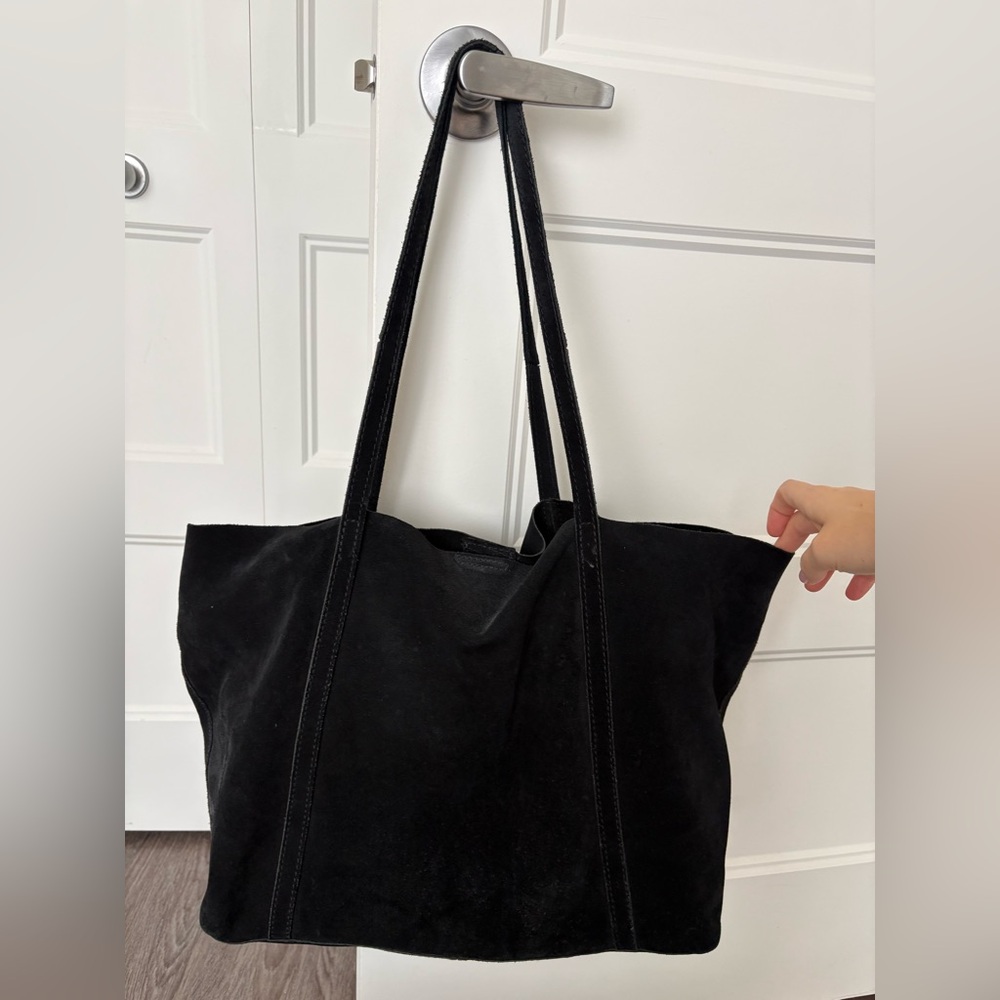 Mango Black suede Tote Bag